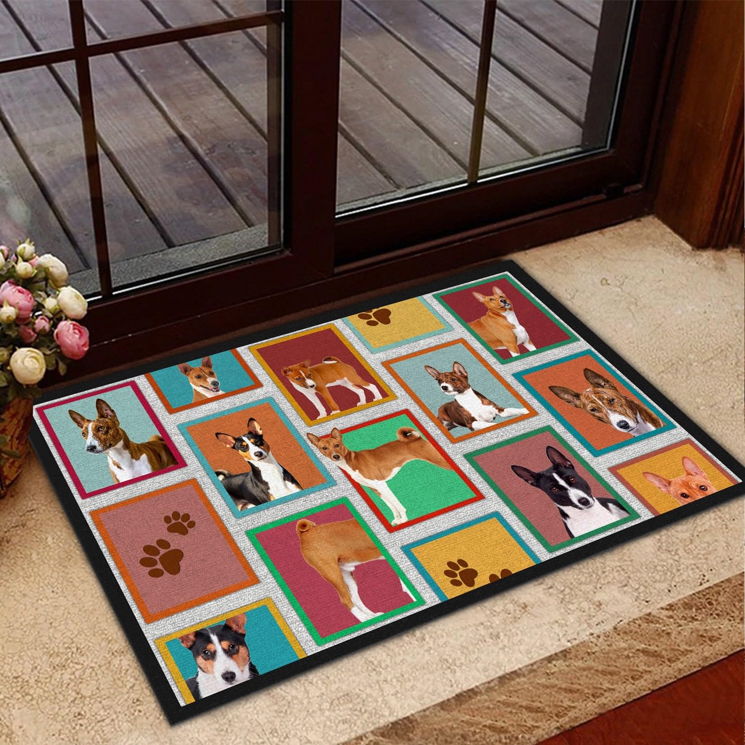Front Door Mat Non Slip Welcome Mats Outdoor Basenji Animal Doormat Porch Mats Home Decor Rugs with Rubber Backing Easy to Clean Indoor Mats for