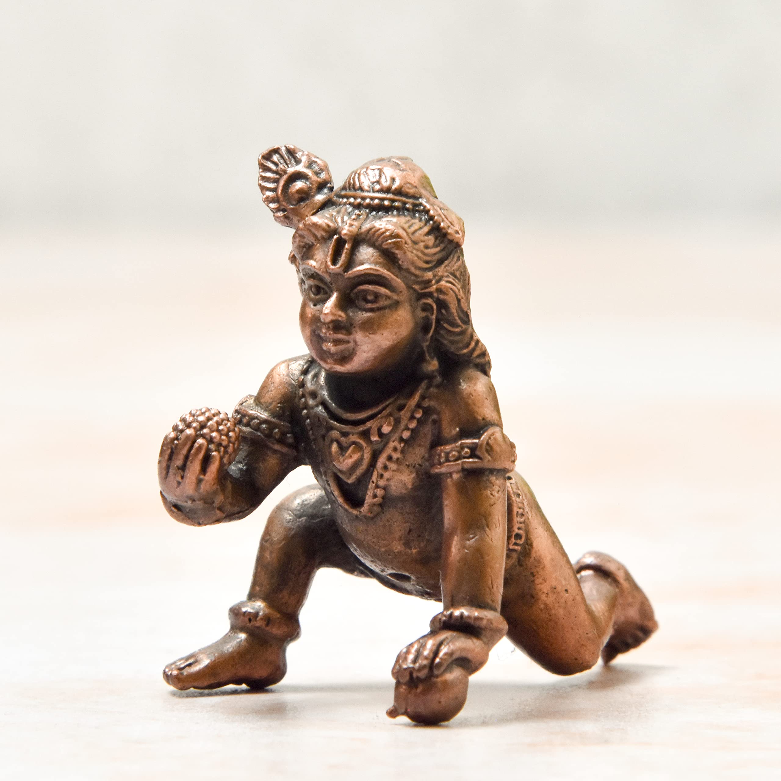 Copper Idols India - By Bhimonee Decor, 1.75 inches, Handmade Copper Bal Krishna Idol, 50 Grams, Patina Antique Finish, Pack of 1 Piece
