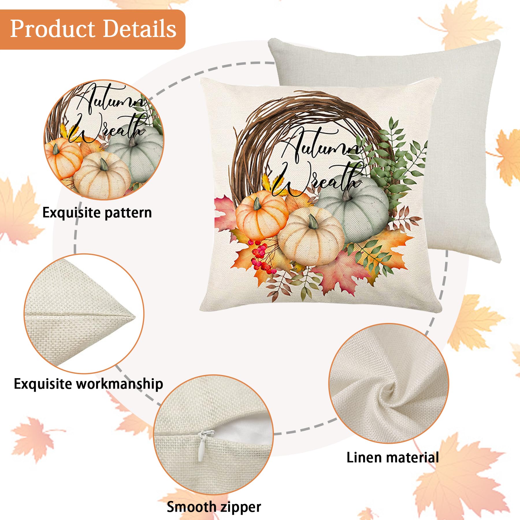 Due Federe Autunnali, 45 X 45 Cm, Perfette Per Decorazioni Del Ringraziamento Ideali Per Interni Camera Da Letto E Divano 97664460