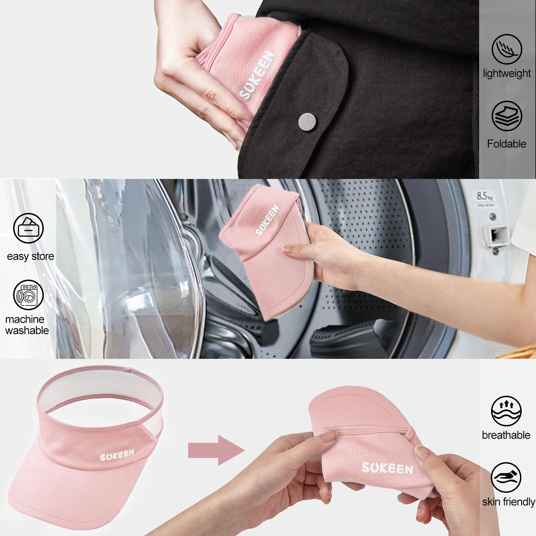 Sukeen Gorra solar de secado rápido para mujer, visera protección UV elástica con banda transpirable para niños 5-12 años