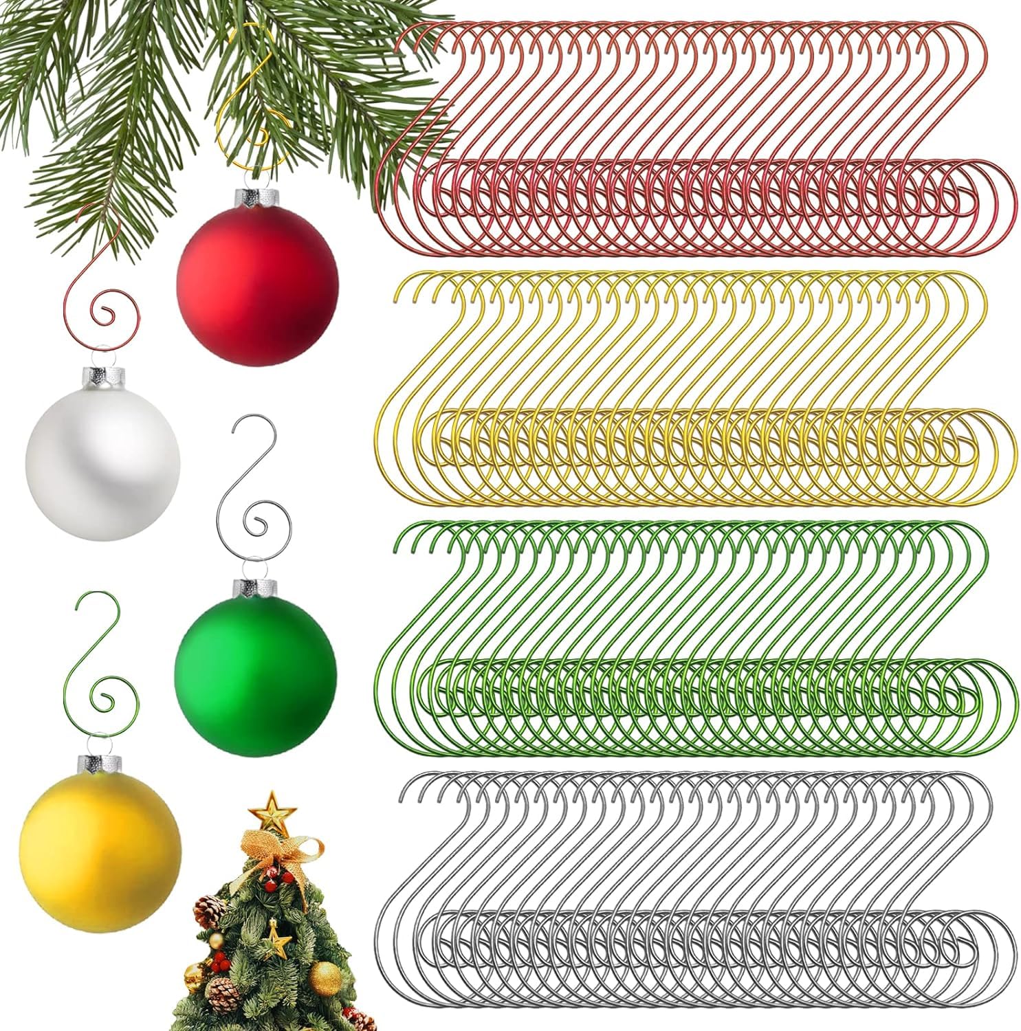 Pretocter 80 Pcs S-Shaped Christmas Ornament Hooks for Christmas Decoration Stainless Steel Colorful Christmas Tree Hanger Christmas Stocking Hooks Holiday Ornament Hangers for Christmas Party Decor