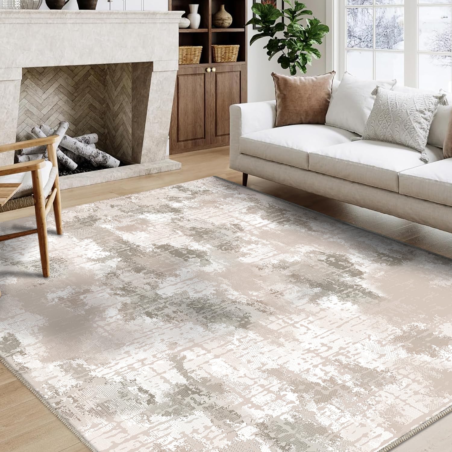 QD-Udreamy 8x10 Area Rugs - Machine Washable Area Rugs for Living Room, Soft Washable Rugs 8x10, Non-Slip Area Rug, Stain Resistant Abstract Low Pile Thin Rug