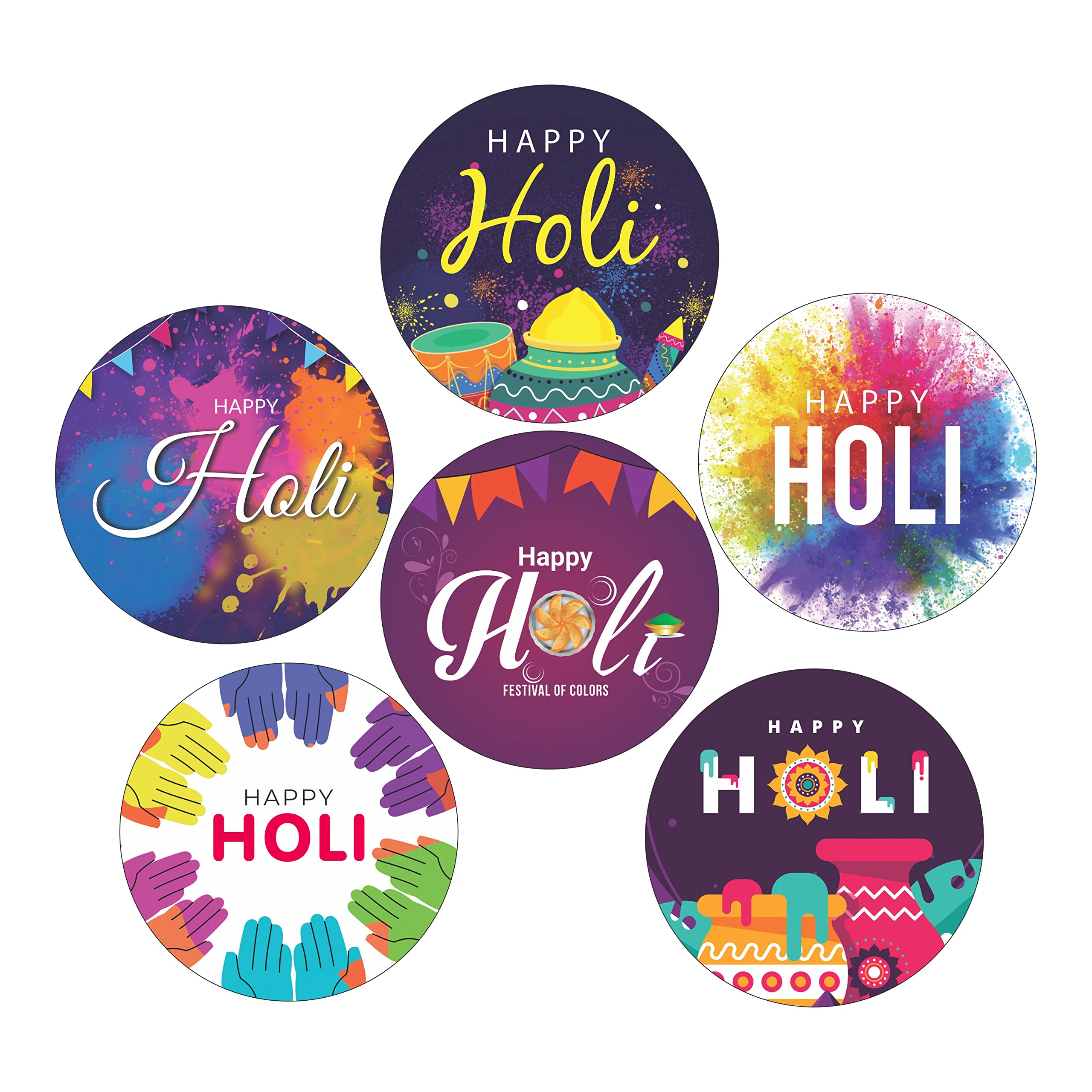 Goelite Happy Holi Stickers for Gifts Packaging and Journal, Decorations Set of 95 Stickers Self-Adhesive and High Glossy Stickers (Design 2)