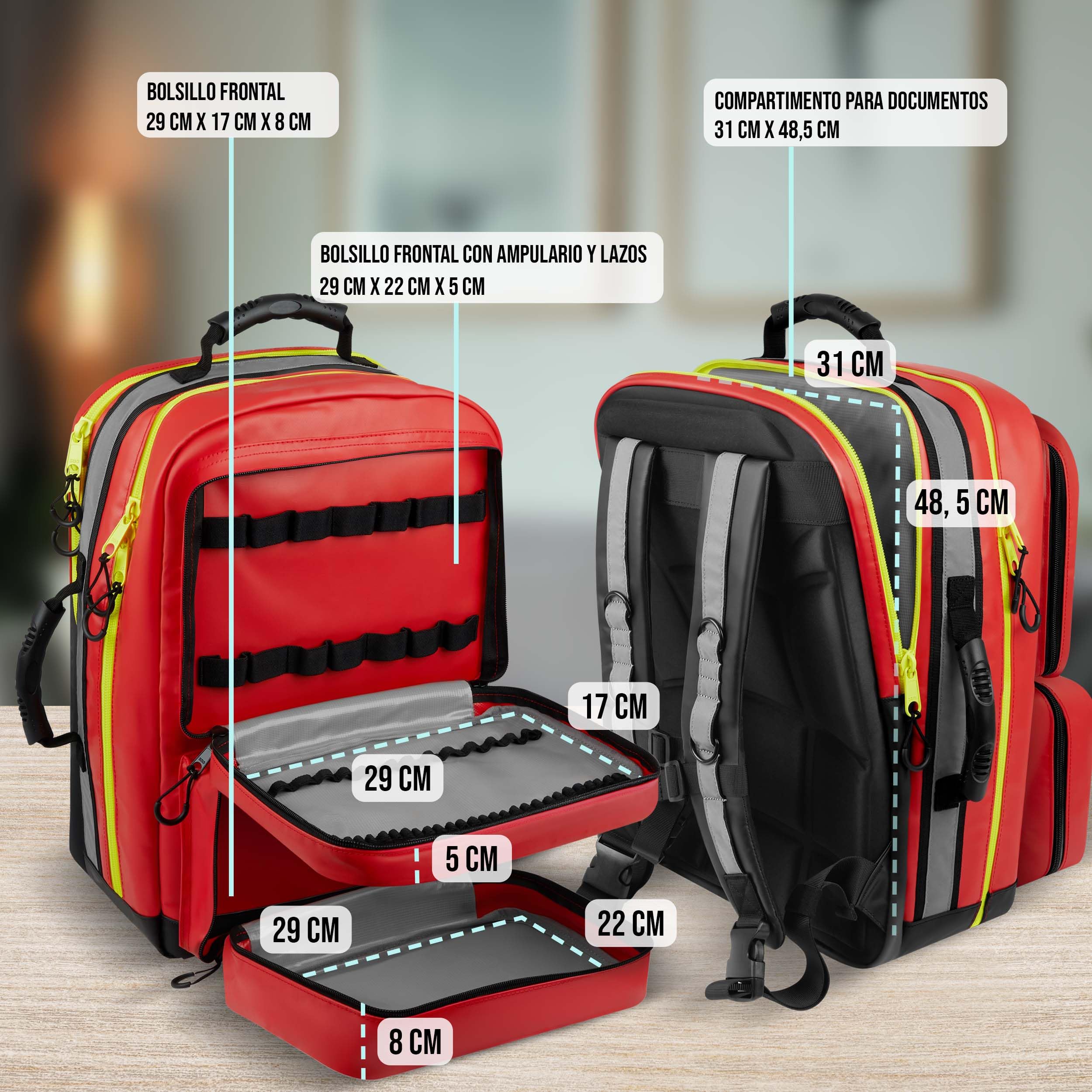 Pulox Mochila de Primeros Auxilios vacía - Mochila grande y profesional de Emergencia/urgencias médicas - Sin contenido
