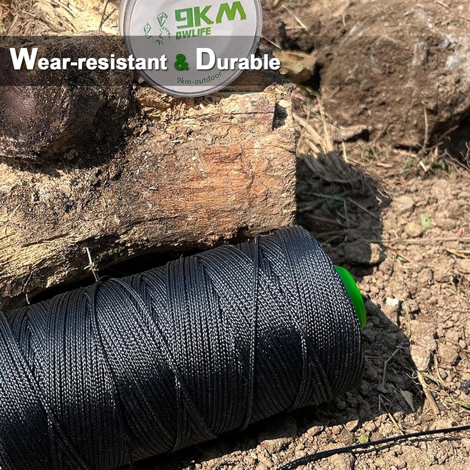 9KM DWLIFE Corde tressée en Kevlar Noir, 227–680 kg, très résistante, modèle fusée, paracorde, Corde d'aide à la pêche, Camping, randonnée