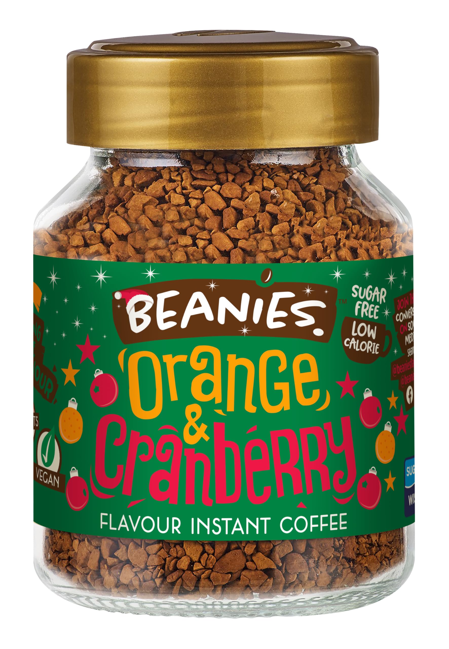 Beanies FlavourOrange & Cranberry Instant Flavored Coffee - Bold & Adventurous Full-On Flavor, An Indulgent Sugar Free Taste Explosion - Low Calorie - Vegan & Gluten Free - 50g x 6Pack