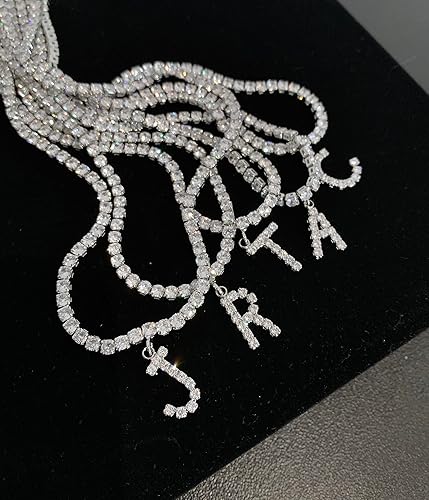 Miniatura 6 de Collar con dije de letra, chapado en oro de 14quilates, cadena de tenis con inicial, gargantilla brillante con circonia cúbica para mujer