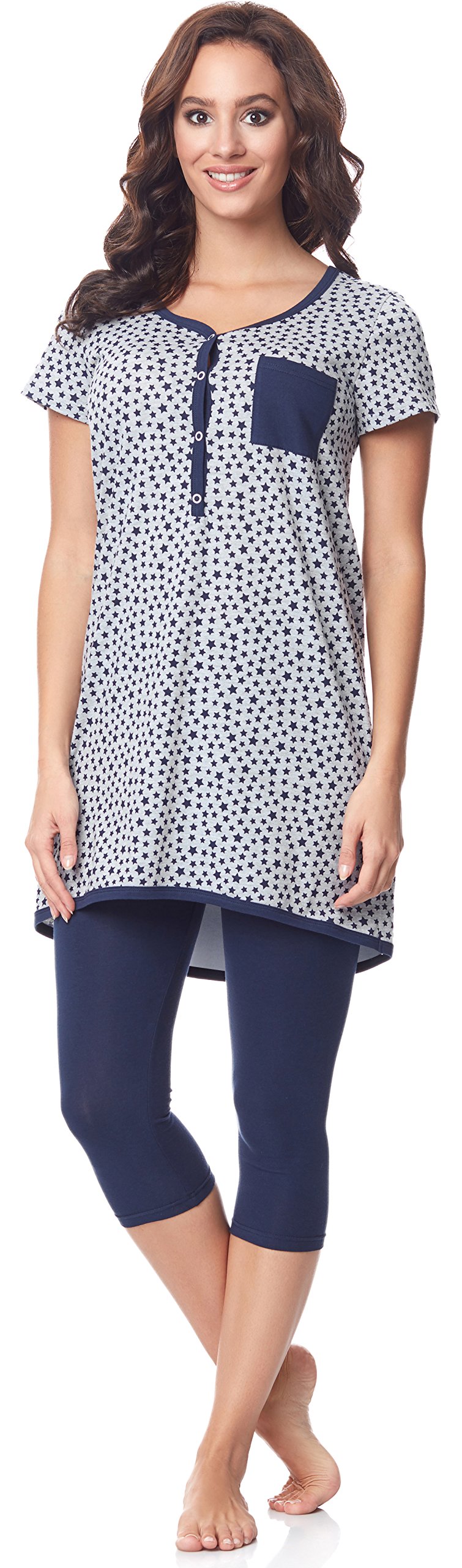 Be Mammy Damen Kurzarm Pyjama mit Stillfunktion BE20-177