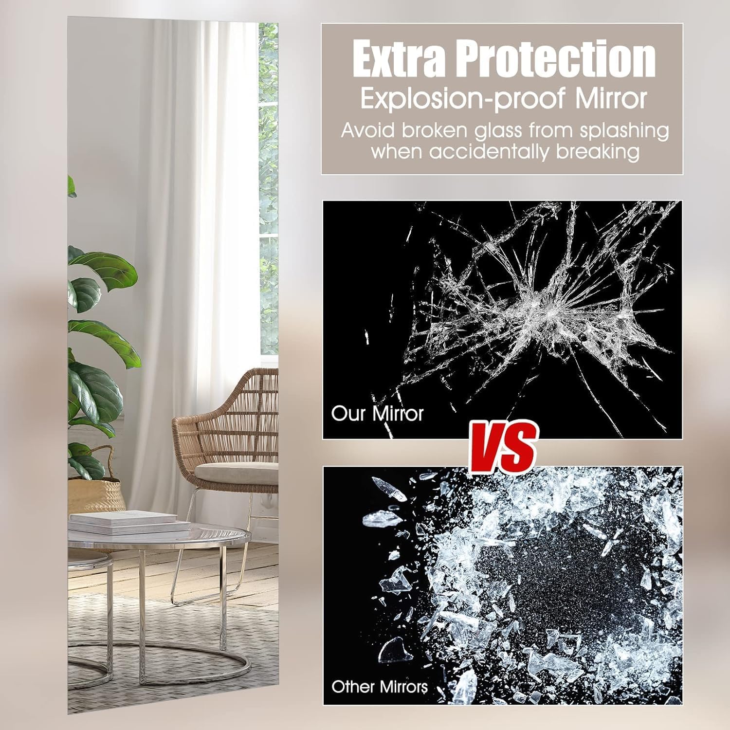 Tangkula Frameless Wall Mirror, 43 x 15 Inch Rectangle Full Length Mirror w/Beveled Edge, Wall Dressing Mirror, Hanging or Leaning Against Wall for Hallway Bedroom Living Room Decor