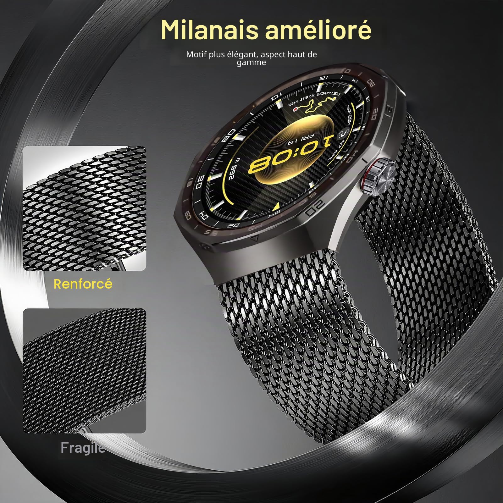 Bracelet Huawei GT6 Pro 46mm, 22mm Milanais Bracelet en Titane avec Boucle de Type Parachute pour Huawei Watch GT6/GT5/GT5 Pro/GT4/GT3/GT3 Pro/GT2/GT2 Pro/GT 46mm/Xiaomi Redmi Watch 5 Active/5 Lite