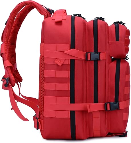 Miniatura 5 de Mochila táctica militar de 45L para hombres y mujeres Bug Out Bag Assault Pack Molle Daypack Senderismo Trekking Mochila, Rojo -, Grande, Atlético