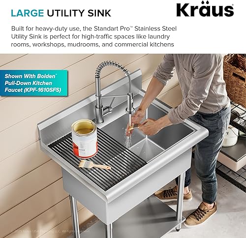 Vista 23 de Kraus Standart PRO KHU104-33 - Fregadero de cocina acero inoxidable de 33 in y 16 g, con doble pila de distribución 60 y 40 para montar bajo encimera