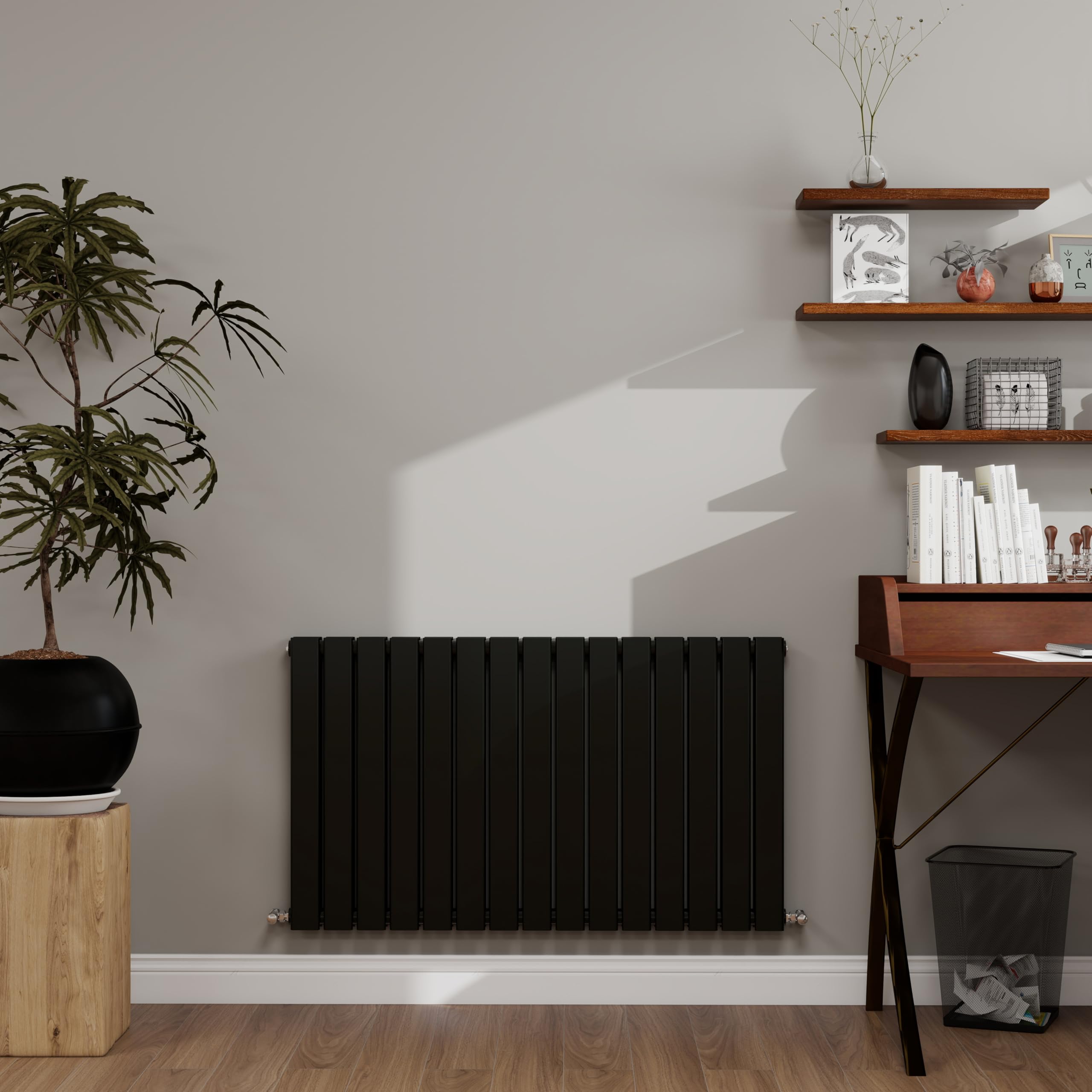 Simple bathrooms Black Designer Radiator Horizontal 600×1020mm Double Flat Panel - Wall/Floor Mounted for Modern Multi-Scene & Central Heating Radiator 4587 BTU
