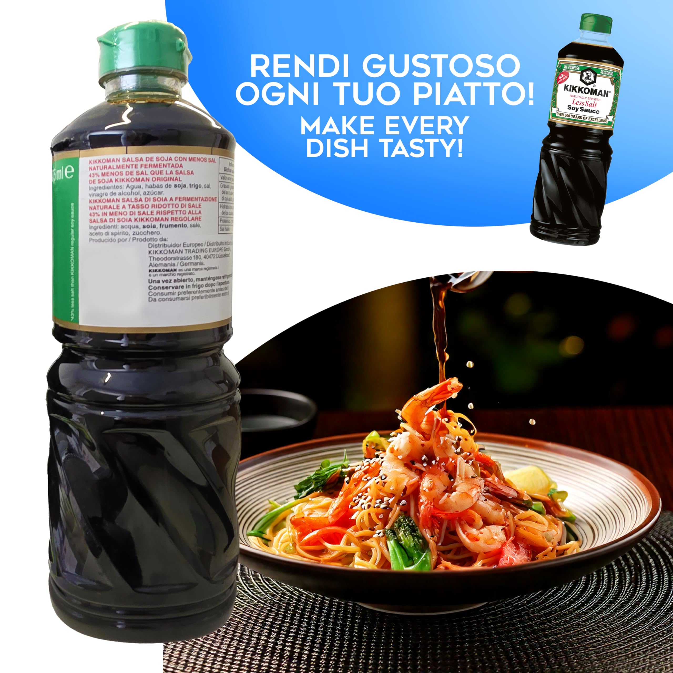 6 x Salsa di Soia da 975 ml, Soy Sauce Less Salt, a Basso Contenuto di Sale, Multipack Formato Convenienza - 6 pz x 975 ml