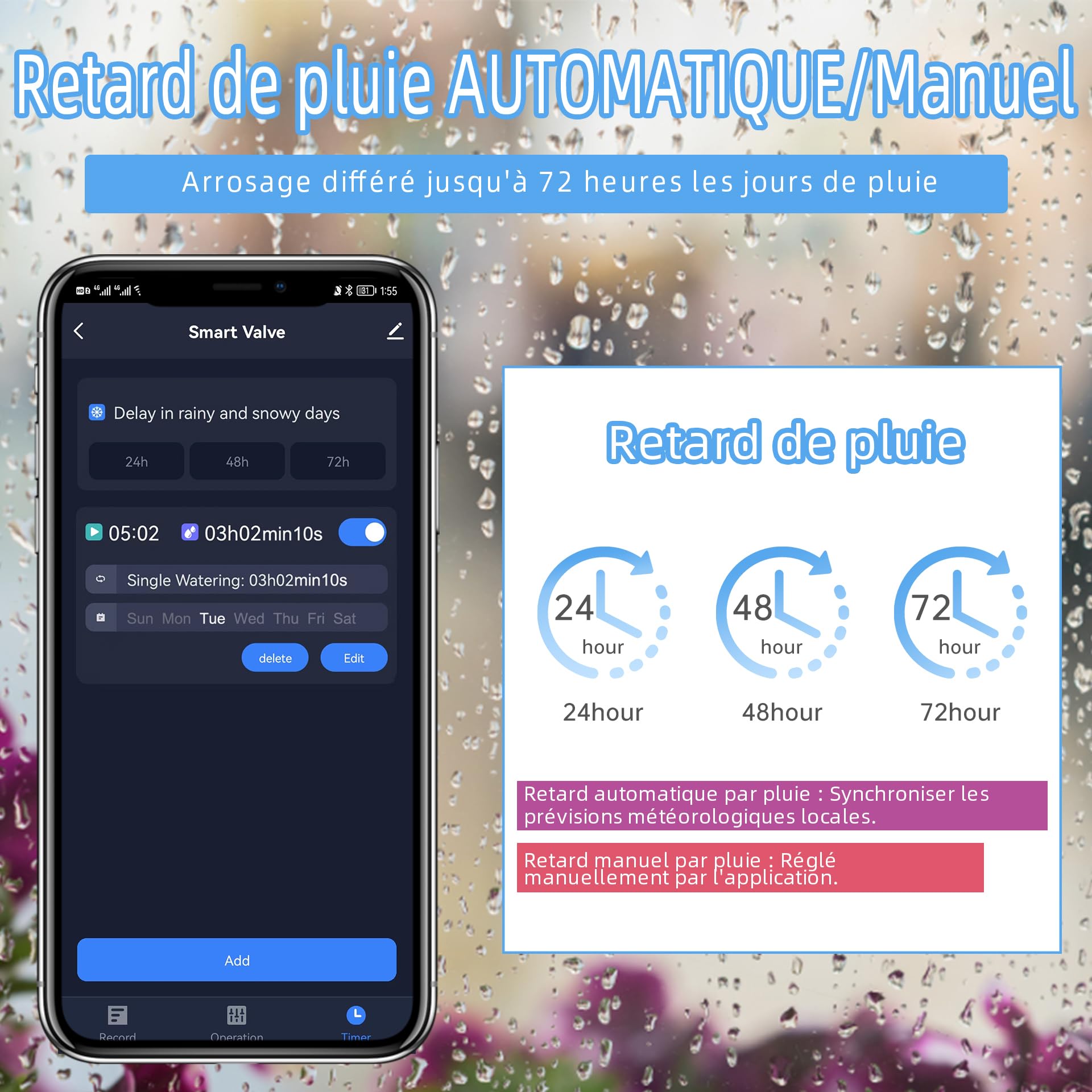 Minuteur d’arrosage de Jardin Intelligent Bluetooth avec débitmètre à Turbine intégré, 10 programmes, Compatible Tuya Smart et Smart Life