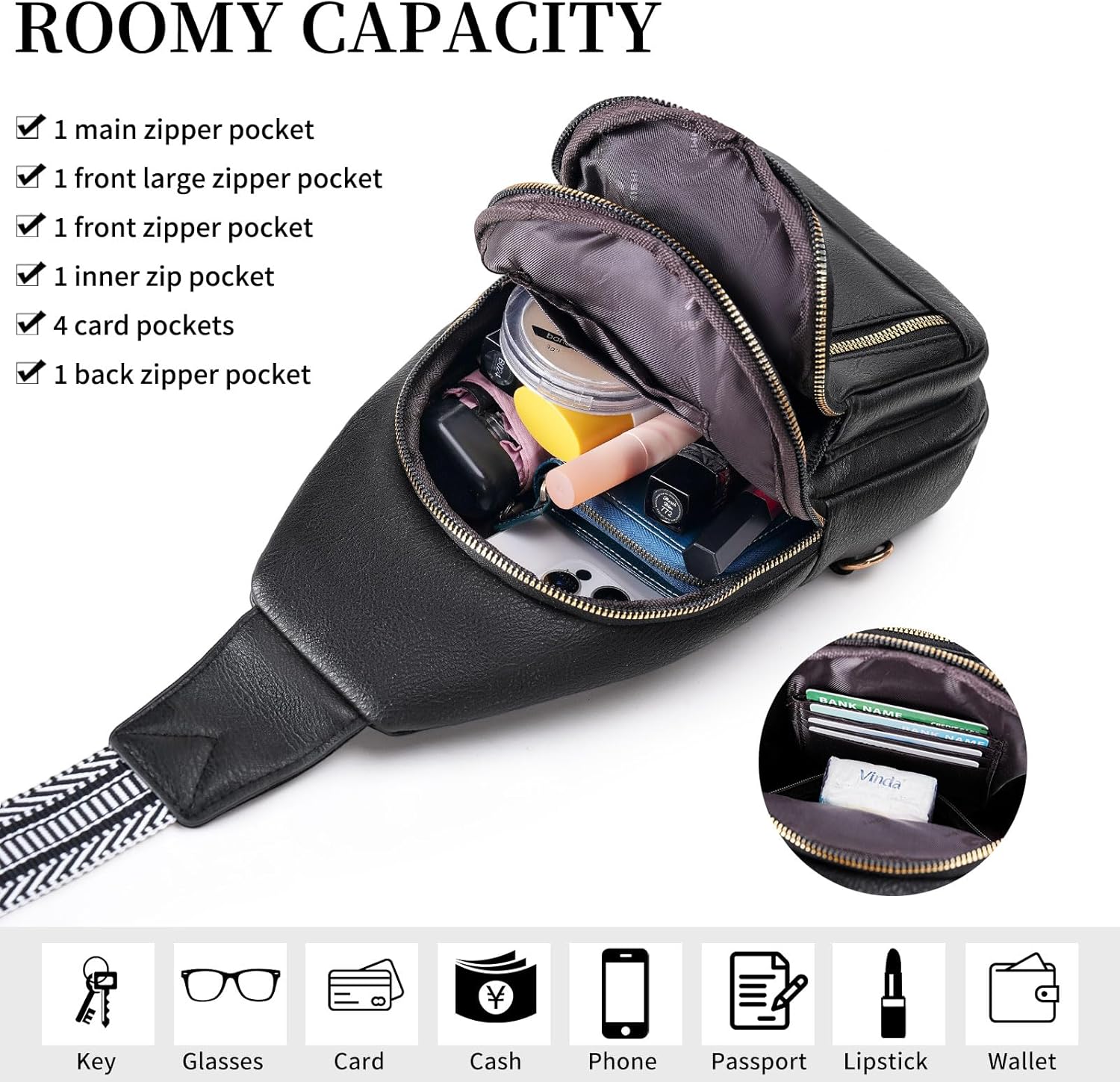 FALAN MULE Crossbody Bags for Women Trendy Leather Sling Chest Bag Fanny Packs for Women - Image 4