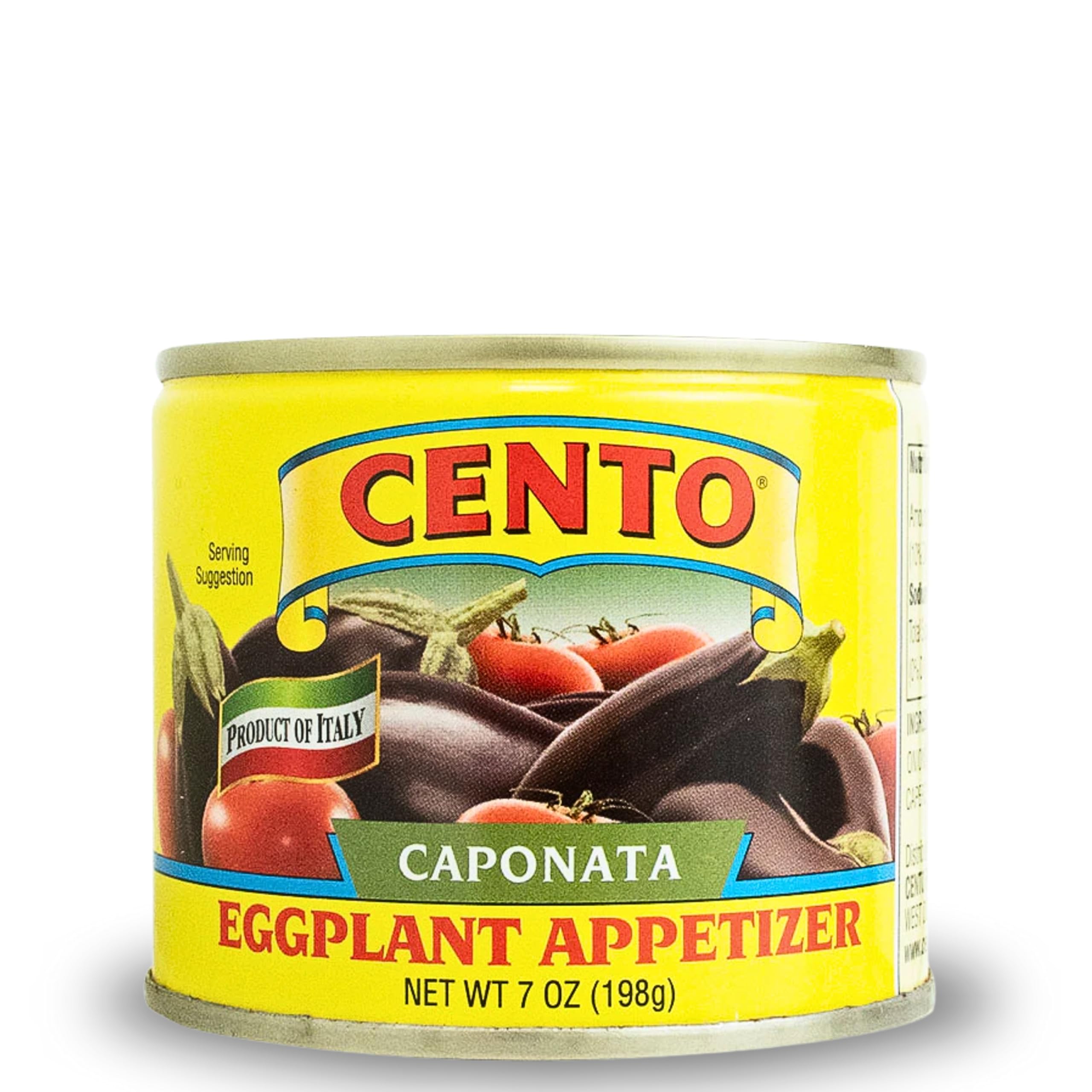 Cento Caponata Eggplant Appetizer, 7 Oz, Canned Sicilian Eggplant, Onions, Tomatoes, Olives, Capers & Celery in Marinade, Made in Italy