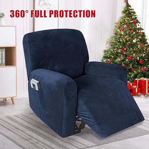 Miniatura 2 de 4 fundas de terciopelo para sofá reclinable, fundas elásticas para sofá reclinable de un solo asiento con bolsillo lateral, funda para asientos de