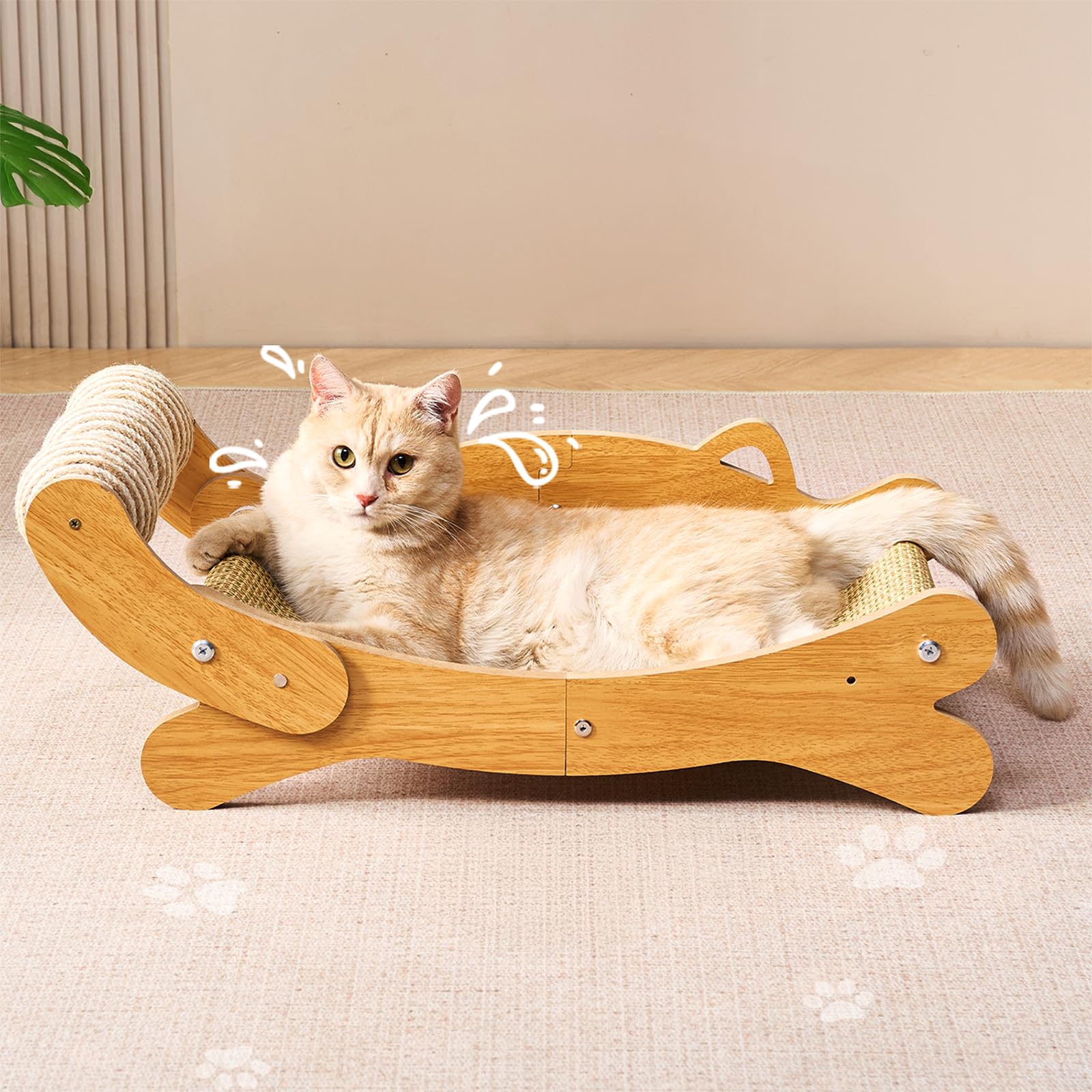 Wooden Cat Scratcher Couch with Sisal Ball Hammock Bed for Indoor