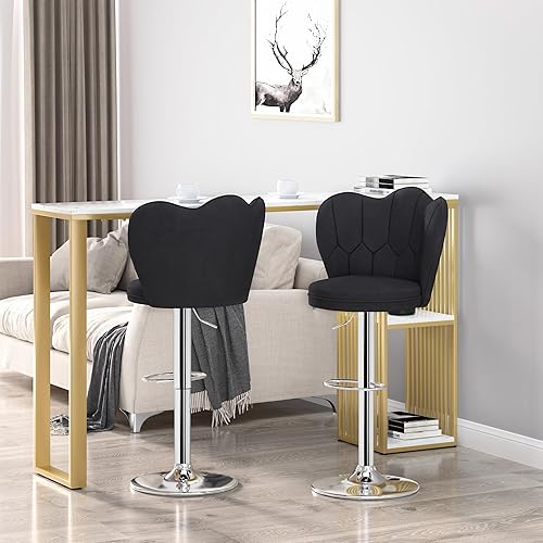 Miniatura 7 de VECELO Juego de 4 taburetes de bar, taburetes de bar ajustables con respaldo, taburete de terciopelo sin brazos para encimera, taburete de isla de