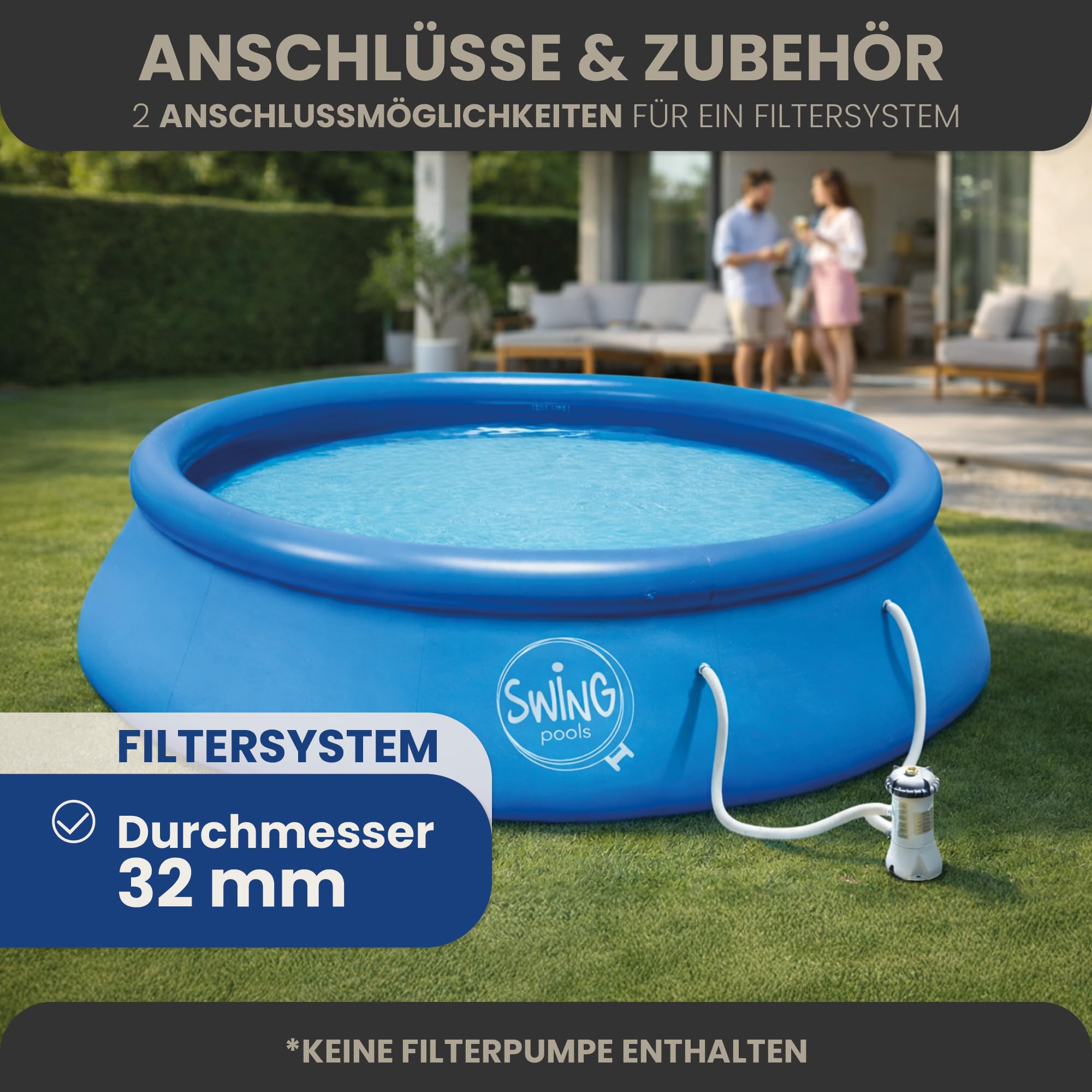 HAF Swing Quick-Up Pool Ø 366 x 91 cm 6.700 Liter Selbsttragender Swimmingpool rund Garten Planschbecken aufblasbar