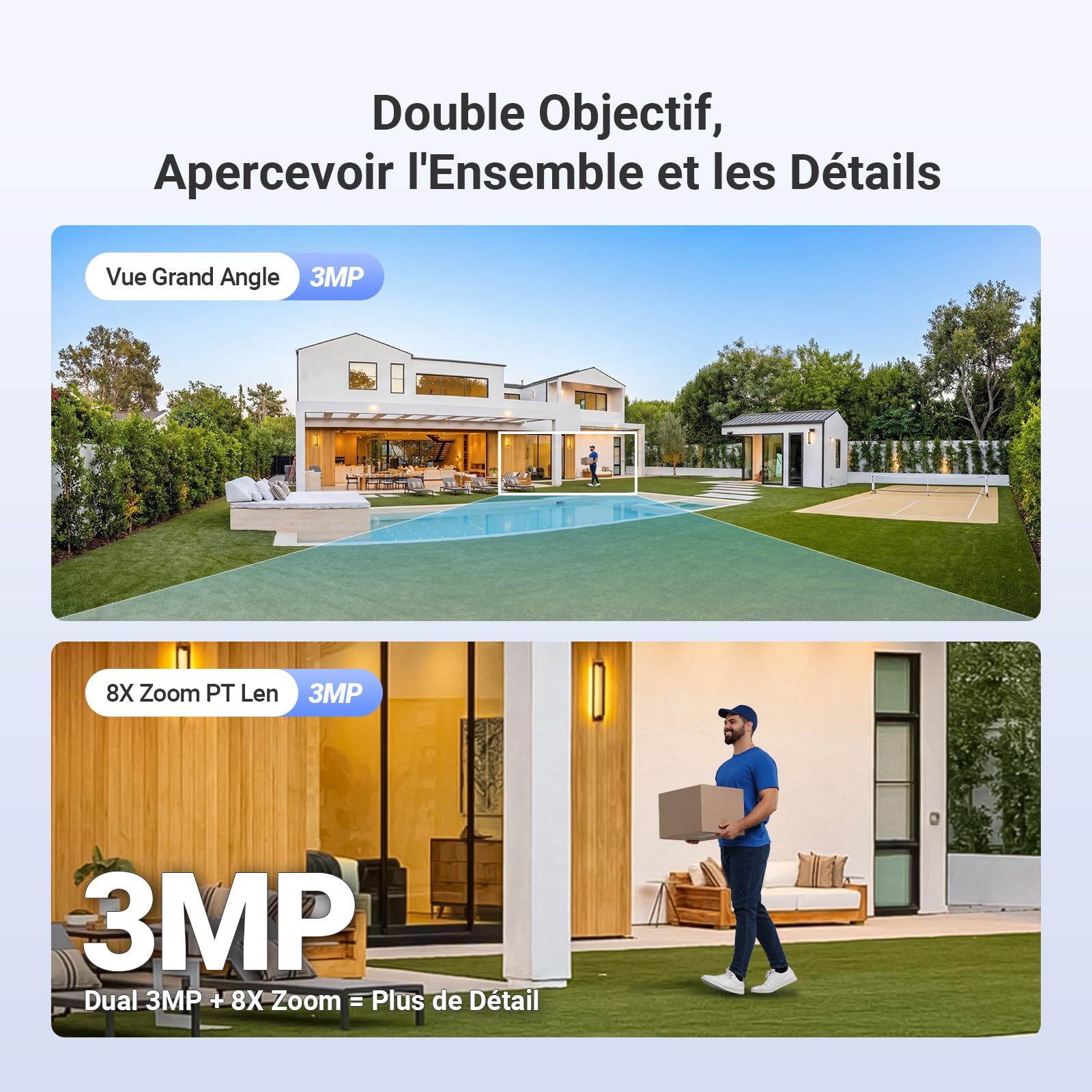 EZVIZ 3MP+3MP Caméra Surveillance WiFi Extérieure à Double Objectif, 360° PTZ Camera, Suivi Auto, Détection de Forme Humaine/Véhicule,Défense Active,Vision Nocturne Couleur 40M, C9c 2K Dual