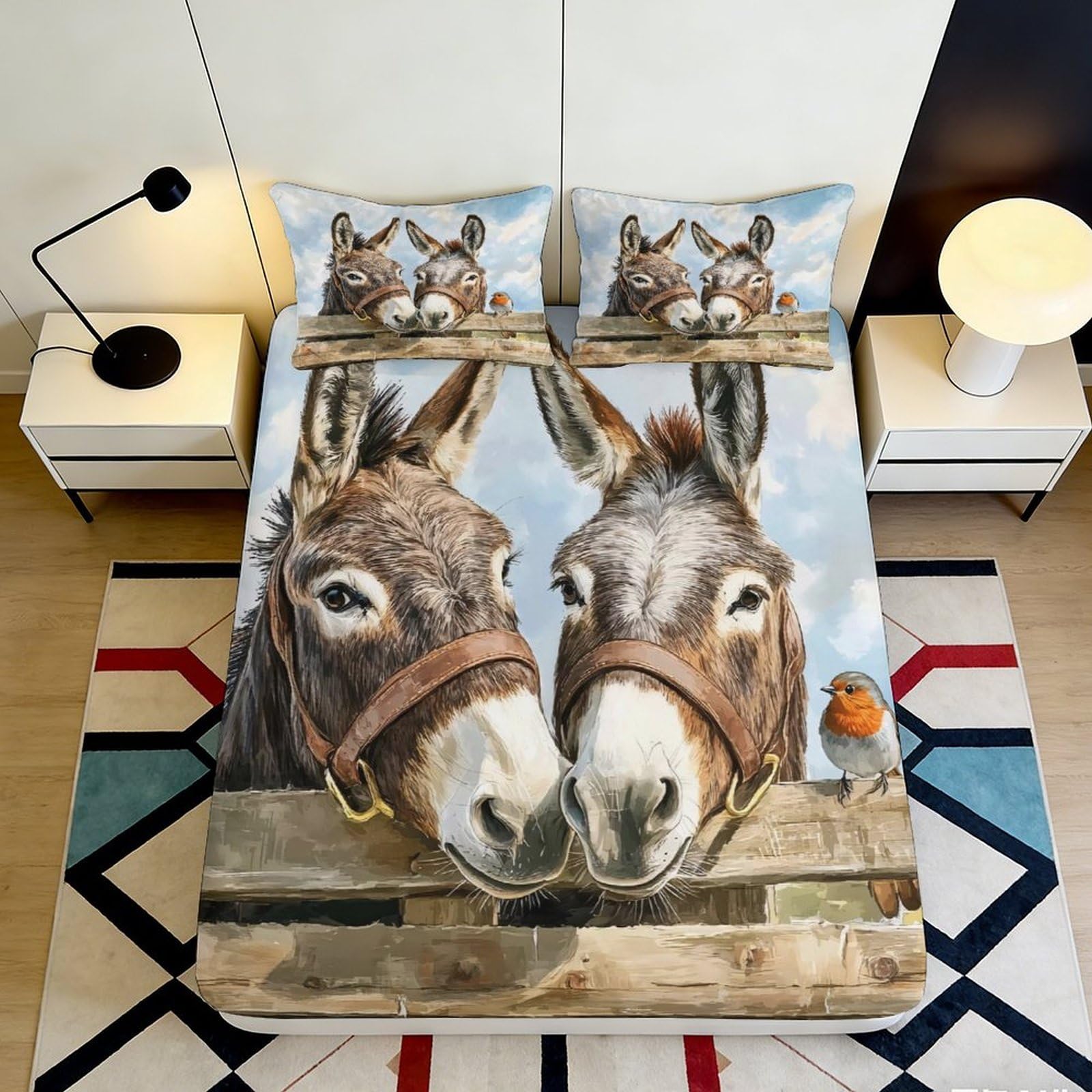 Jqzkxnhpbr Style-8 3D Printed Brown Donkey Fence Fitted Sheet Microfiber Soft Animal Farm Style Mattress Cover Bedroom Decor 90X200x25cm