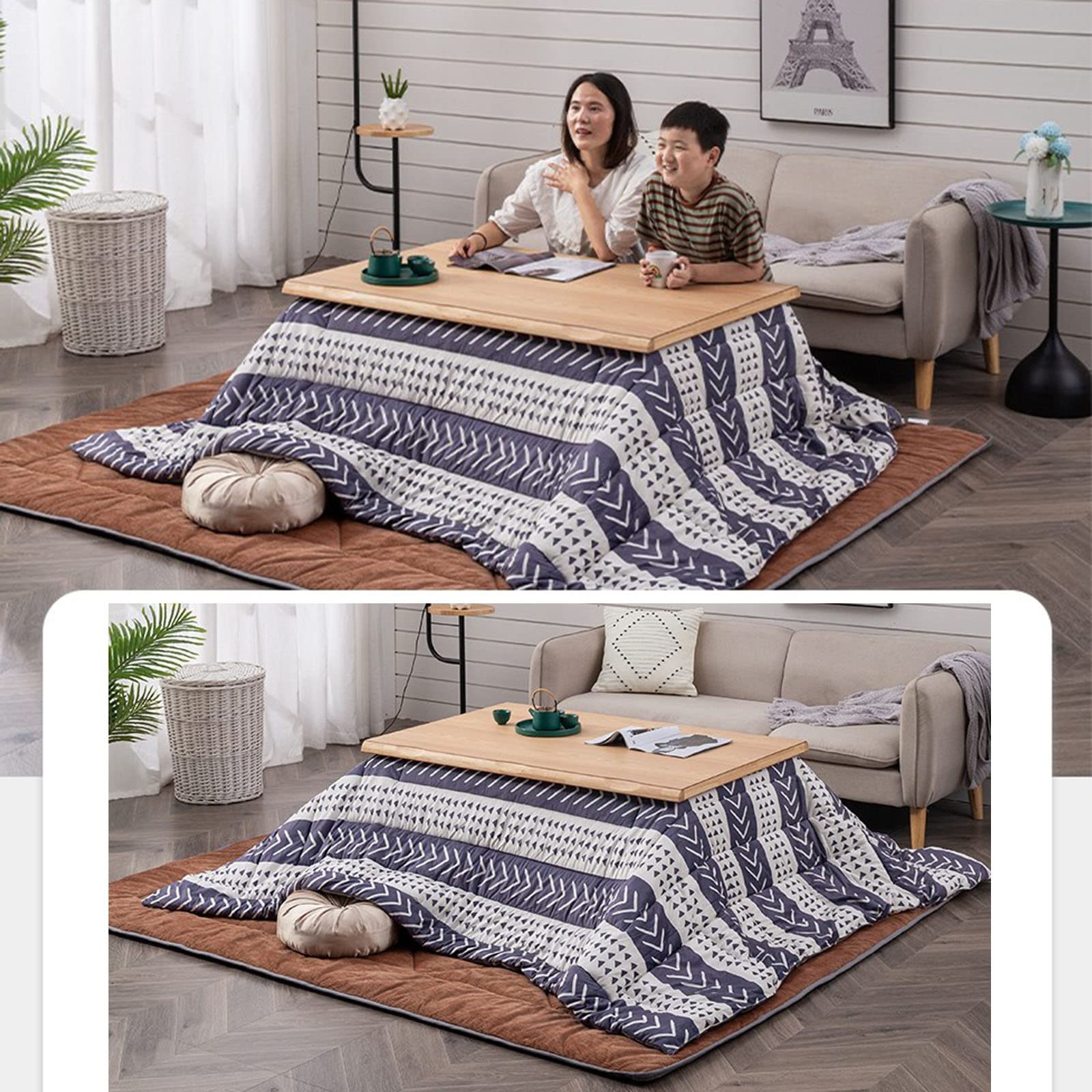 Kotatsu 5-teiliges Set Multifunktionaler Niedriger Tisch Aus Massivholz Heiz-Kotatsu Im Wohnzimmer Warmes Geschenk Für Die Familie (Farbe: Walnuss, Größe: 80 * 120 * 45cm)