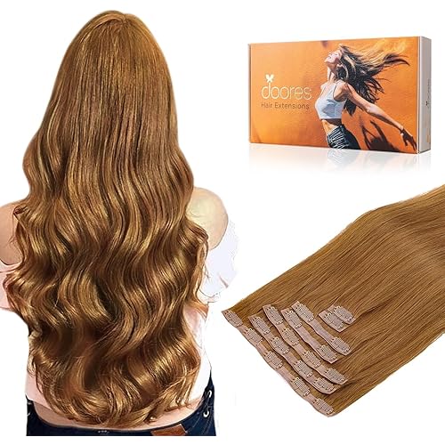 DOORES Seamless Clip in Hair Extensions - Medium Auburn, 22 Inch, 150g, 7pcs - Invisi Edge, Human Hair, Natural, Straight, Long