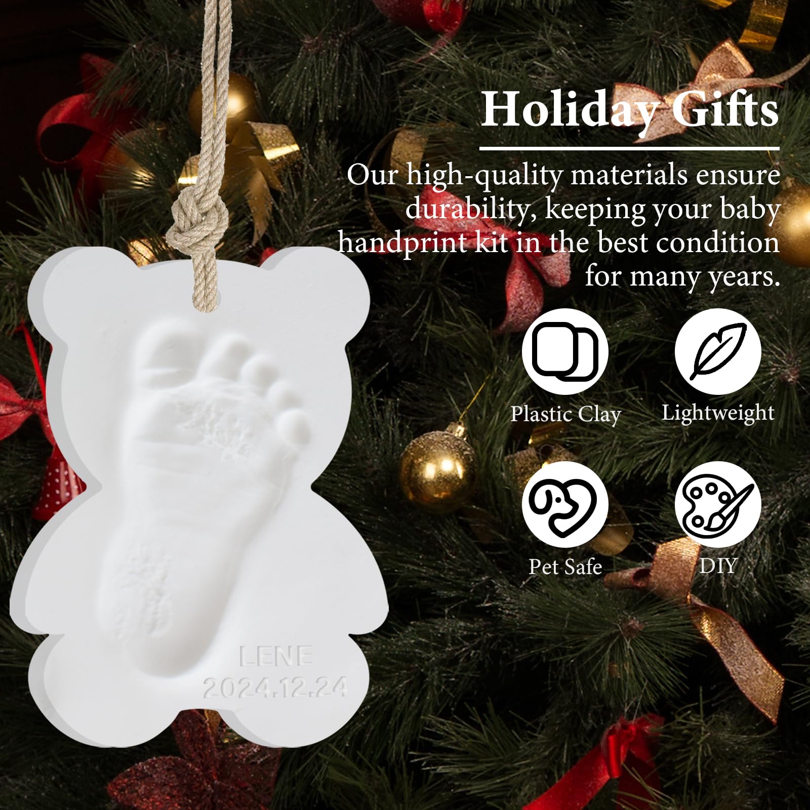 Baby Handprint Ornament Kit, Personalized Handprint Keepsake with Hand Print Mold Kit, Non-Toxic Clay for Newborns & Pets - Image 2