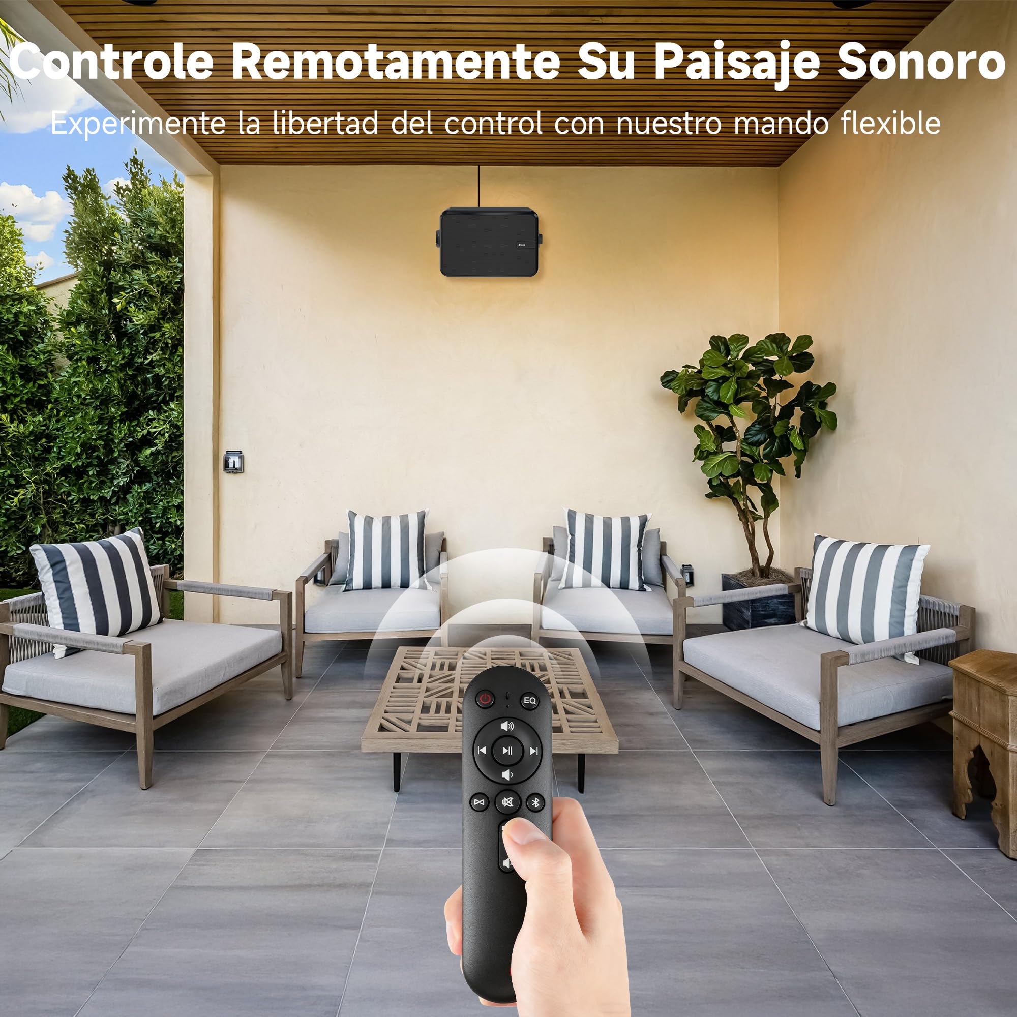 Altavoz Bluetooth Exteriores, Sistema Activo + Pasivo de Montaje en Pared, Amplificador Integrado, Entrada AUX Compatible para Terraza, Porche, Piscina, Garaje, Pack de 2 (MZ‑660)