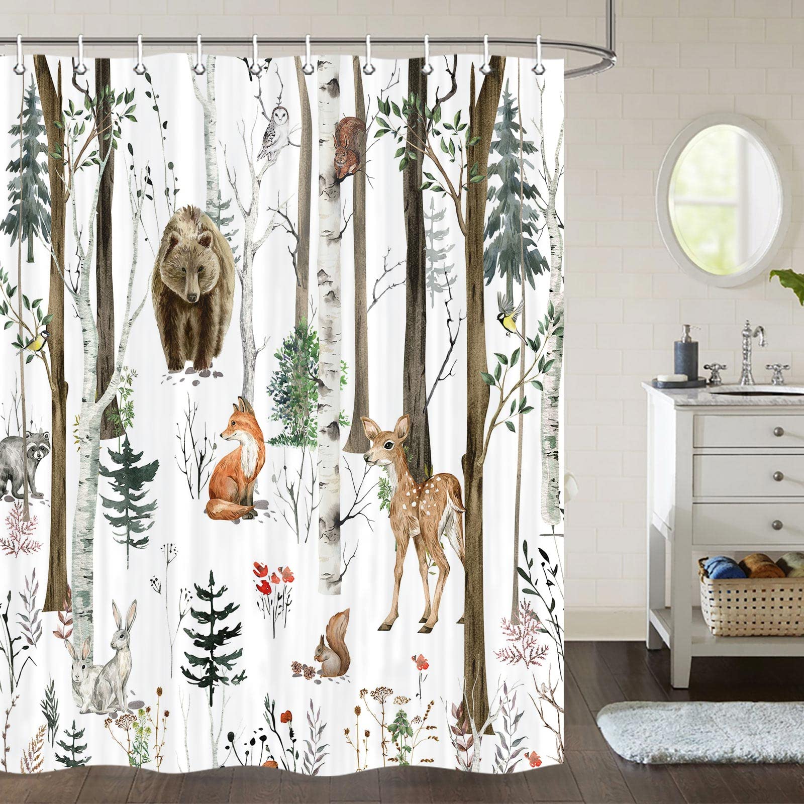 Photo 1 of JAWO Rustic Forest Shower Curtain Set, White, 60x70 Inch