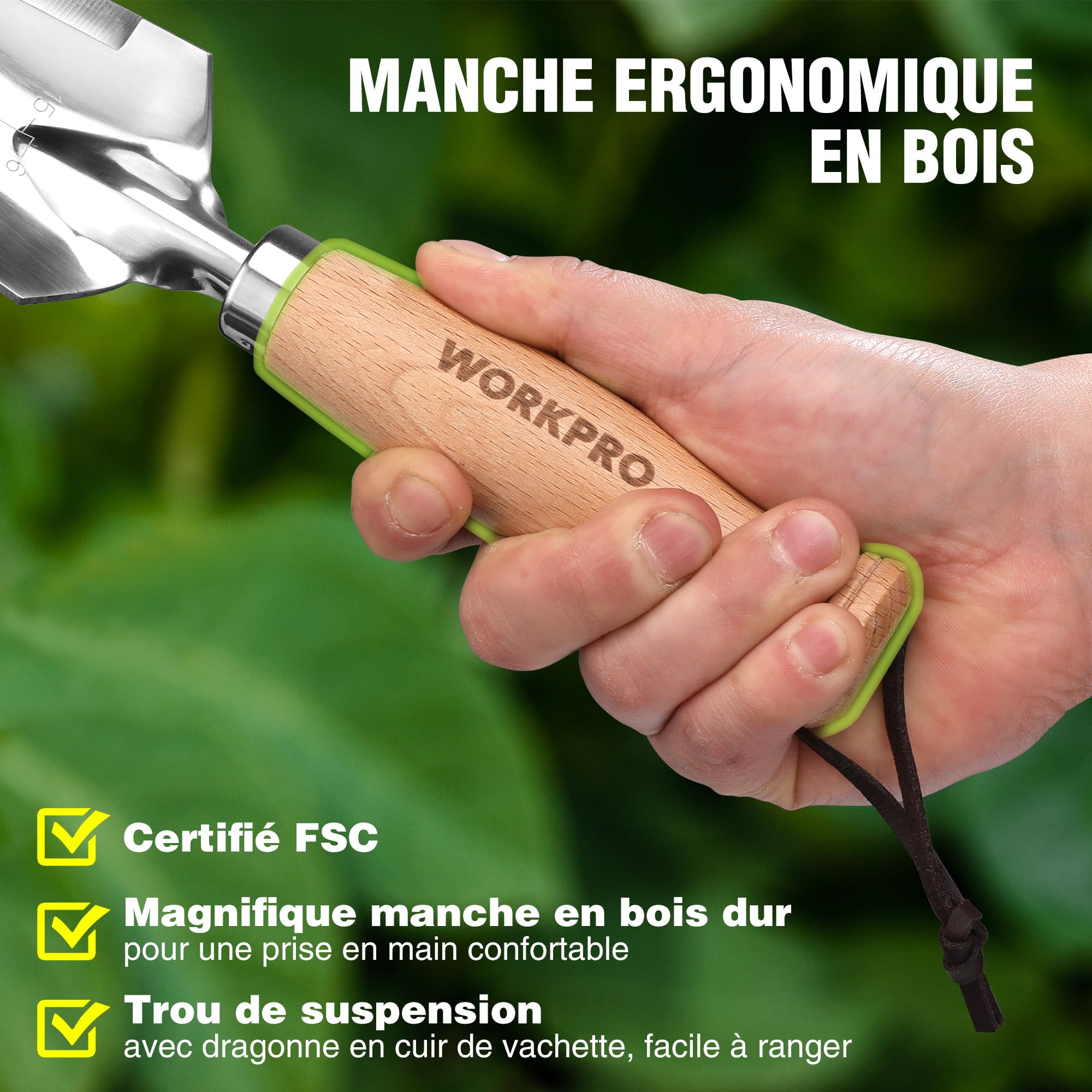 WORKPRO Truelle de Jardin Multifonction Dentelée 32 cm en Acier Inox, Pelle de Jardinage à Main avec Manche en Bois, Outil de Jardinage Polyvalent pour Creuser, Désherber et Mesurer - 5