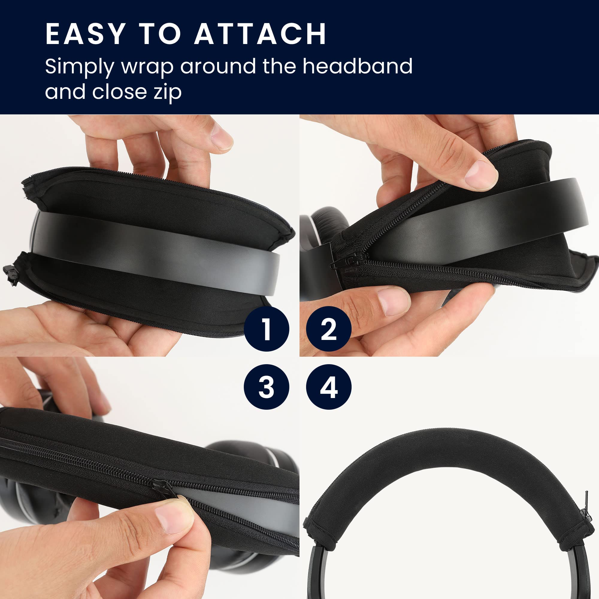 kwmobile Headband Cover Compatible with AudioTechnica ATH-S200BT / ATH-S220BT - Neoprene Zip-On Headphone Protector - Black - Image 4