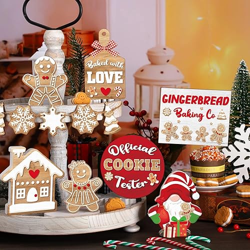 Miniatura 3 de 13 piezas de bandeja escalonada de Navidad, decoración de Navidad, letrero de madera para interiores, casa de Navidad, pan de jengibre, decoración