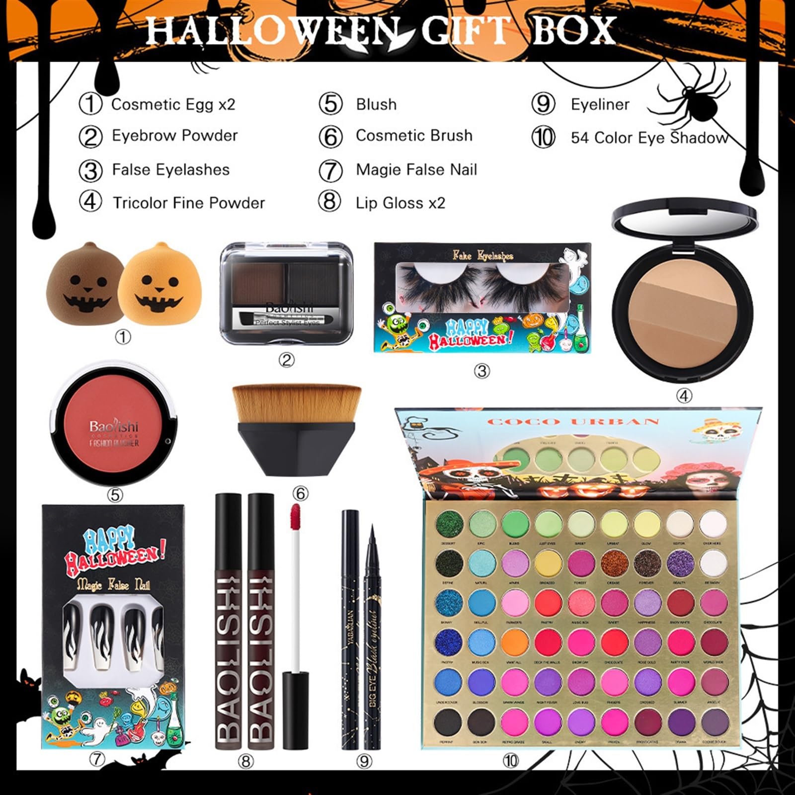 Zestaw do malowania twarzy Zestaw do makijażu na Halloween, zestaw do konturowania cieni do powiek w błyszczyku do ust, malowanie ciała do makijażu scenicznego Makijaż na Halloween i Boże Narodzenie