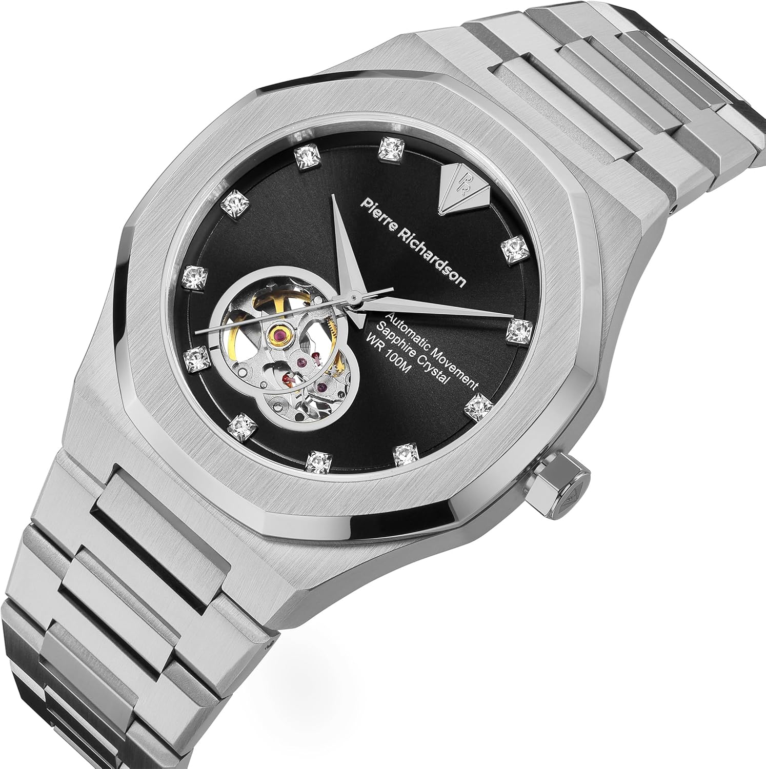 PIERRE RICHARDSON PR5922 Men’s Watch, Black Dial, 24K Pure Gold Plated, Automatic, Sapphire Glass, 41mm, 10ATM