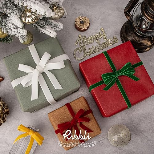 Miniatura 3 de Ribbli Cinta de terciopelo blanco roto de poliéster, carrete continuo de 1 pulgada de 10 yardas, cinta de Navidad para envolver regalos, ramos