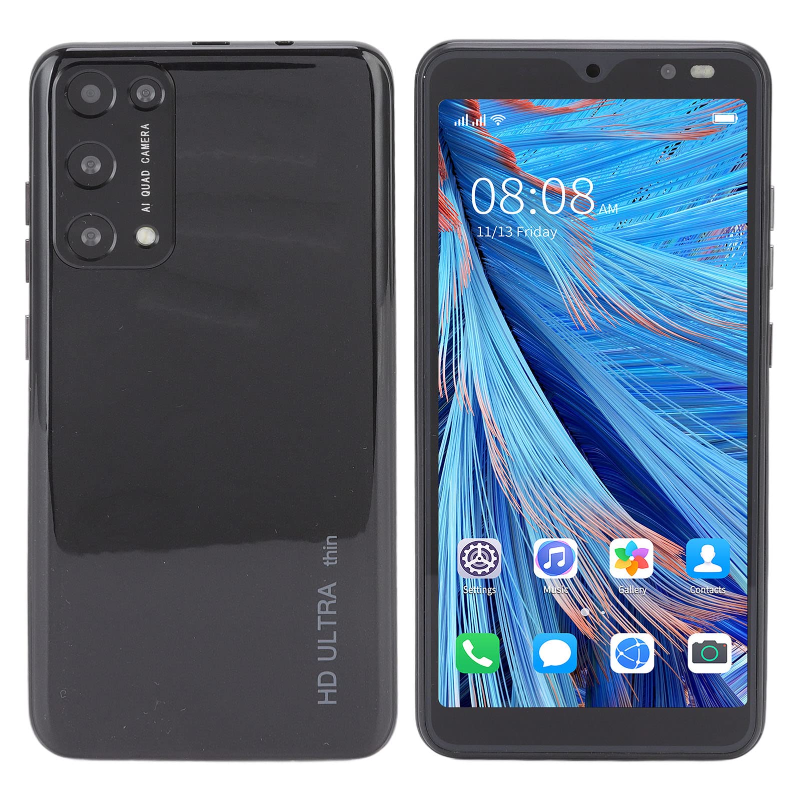 Dual Sim Smartphone, do Ekranu Rino8 Pro HD 5.45in Odblokowany Telefon Komórkowy RAM 2GB ROM 32GB Rozpoznawanie Twarzy Telefon Kamera Hd Uitra Pełny Ekran Telefon Komórkowy(Czarny)