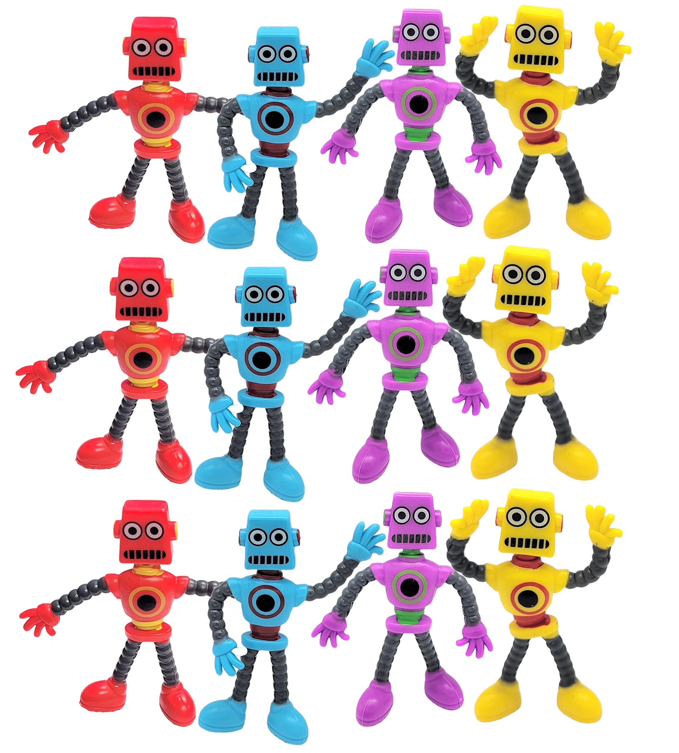 AMERICAN WIT Cool Colorful Bendable Flexible Rubber Robots (4") Figures Sensory Stress Relief Fidget Toys. Great Party Favor (24 Pack)