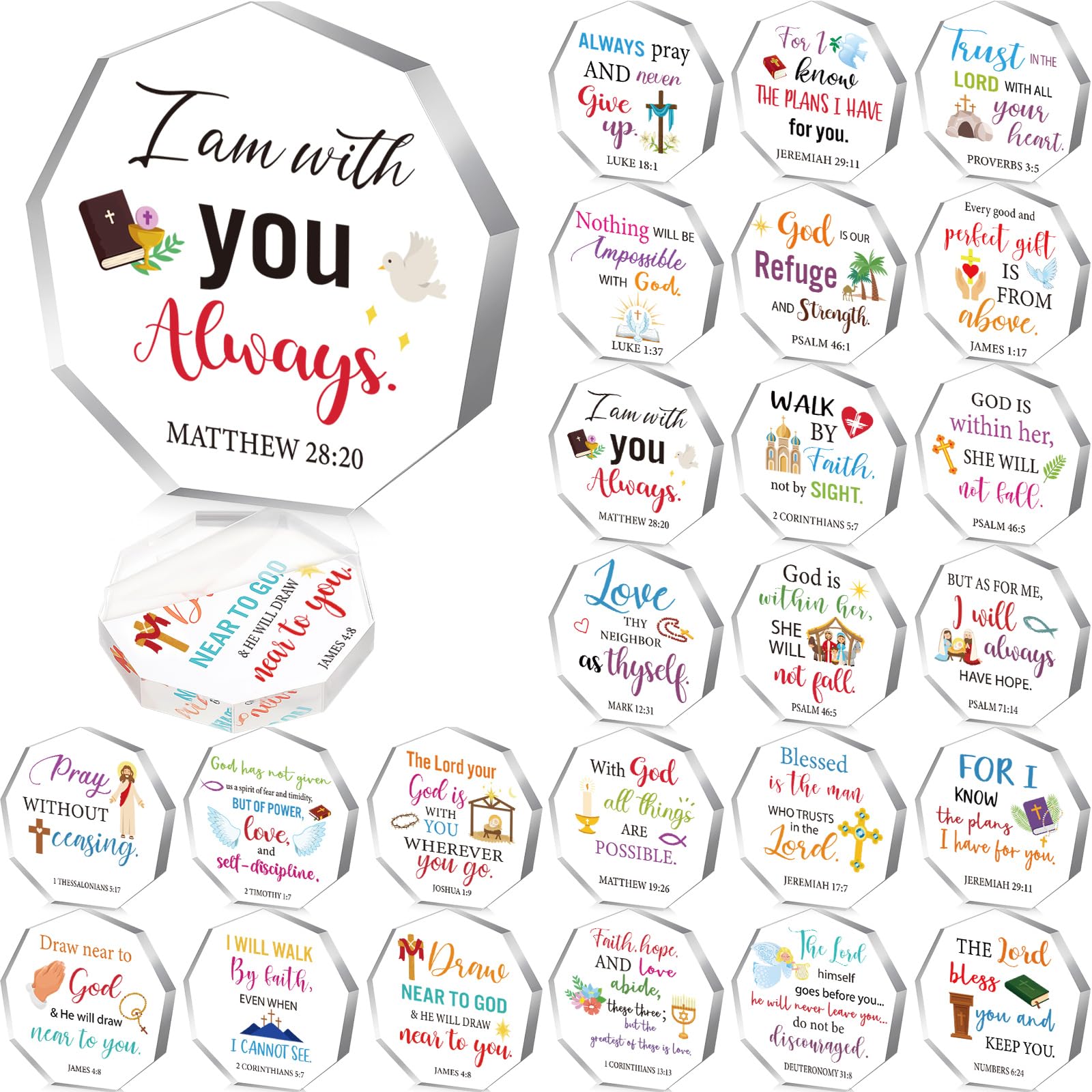 Liliaafar Christliche Geschenke aus Acryl, religiöse Wertschätzung, Schrift mit Bibelvers, Gebete, Kirche, Andenken für Weihnachten, Taufe, Sonntag, Schule, Party, Dekoration, klassischer Stil, 24
