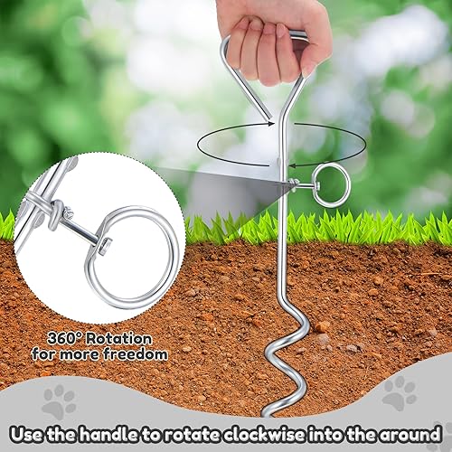 Miniatura 4 de Amylove 2 cables y estaca de amarre para perro, cadena exterior de 16 pies para perros medianos a grandes de hasta 125 libras, estaca espiral