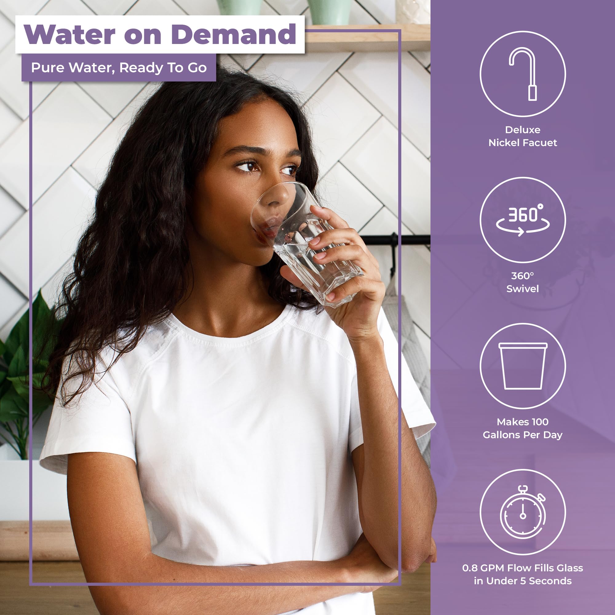 Sistema de filtración de agua por ósmosis inversa | Sistema de filtro de agua RO de 5 etapas para debajo del fregadero | Certificado NSF | Sin bomba | Contiene válvula de tope de