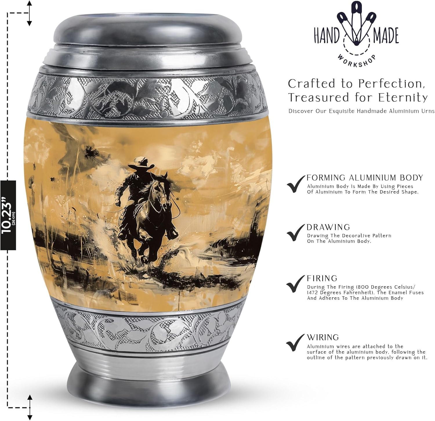 Cowboy Urn - Ashes Urn for Women & Men - 10 inch Pack