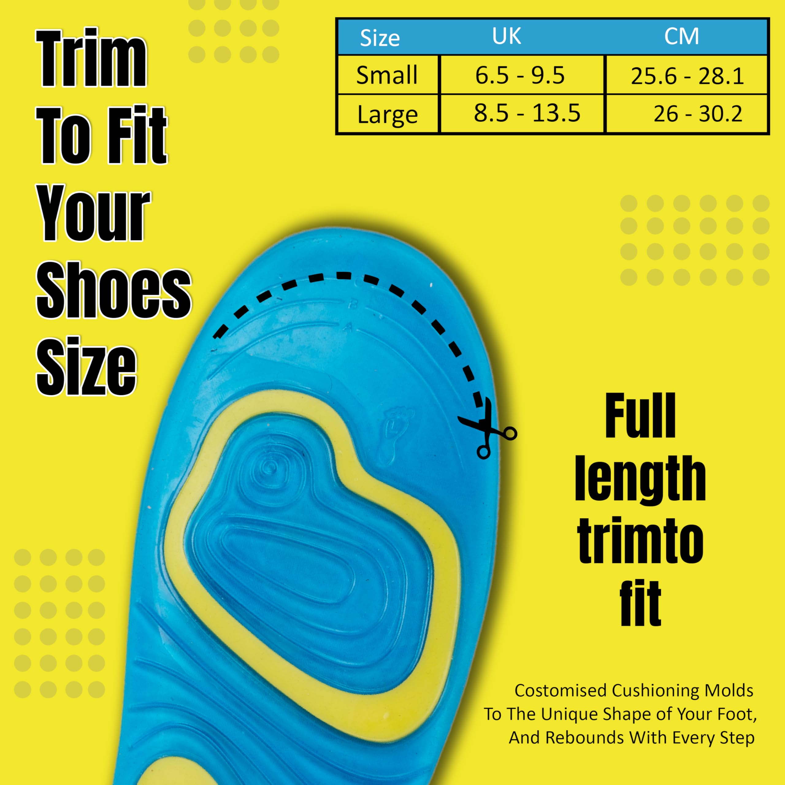 Wonder Care Dual Gel Extra Soft Insole for Shoes Men, Trimmable