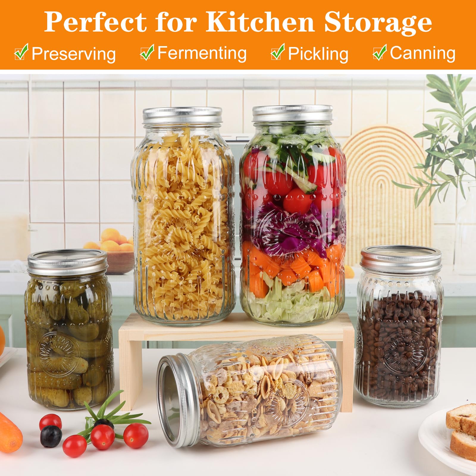 HINGWAH Mason Jars - 64oz 3 Pack -5