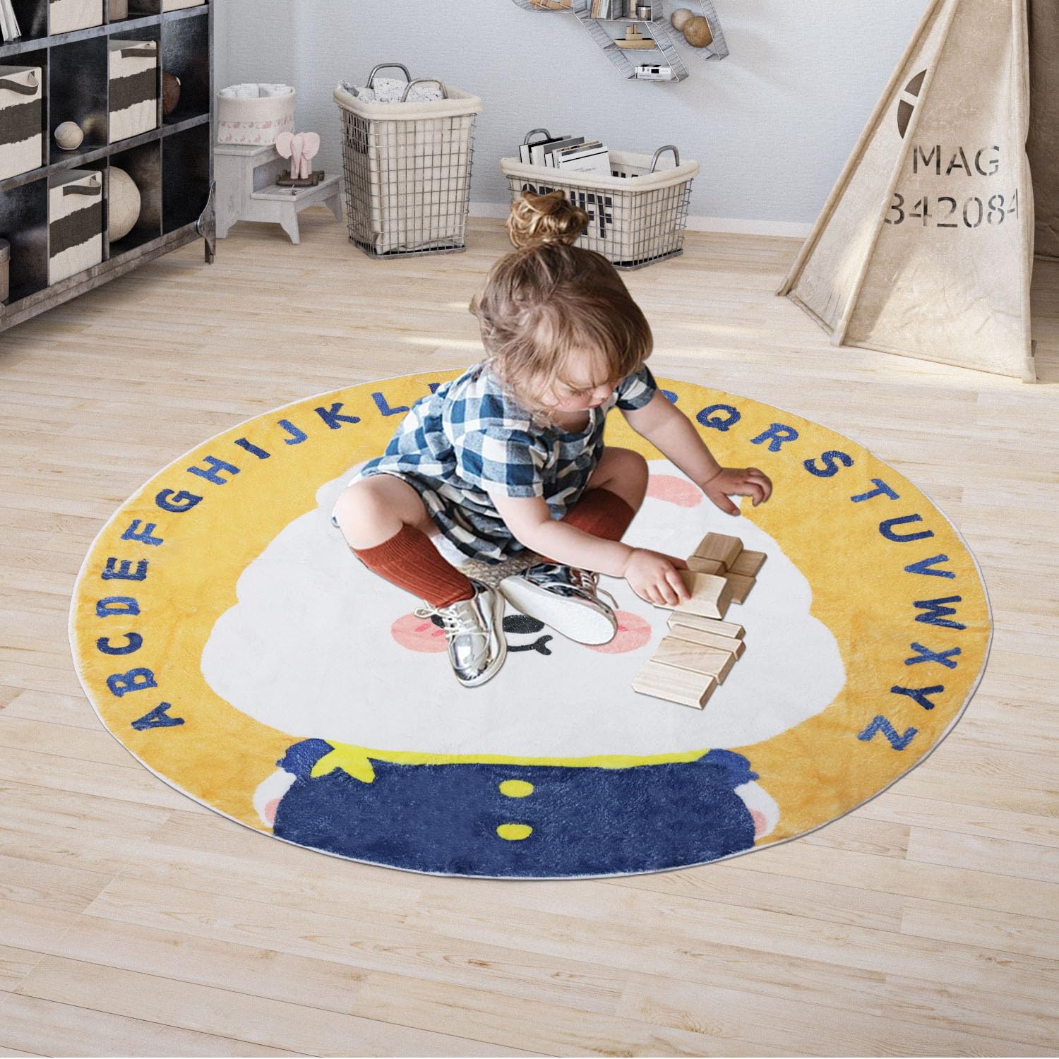 Alphabet Animal Rug Helthep Nursery Playmat - Extra Large Round Rug For  Baby & Toddler Rooms With Cute Whale Design | Non-Slip Washable Playmat For  Kids Helthep Non-slip Educational Kids Rug Washable