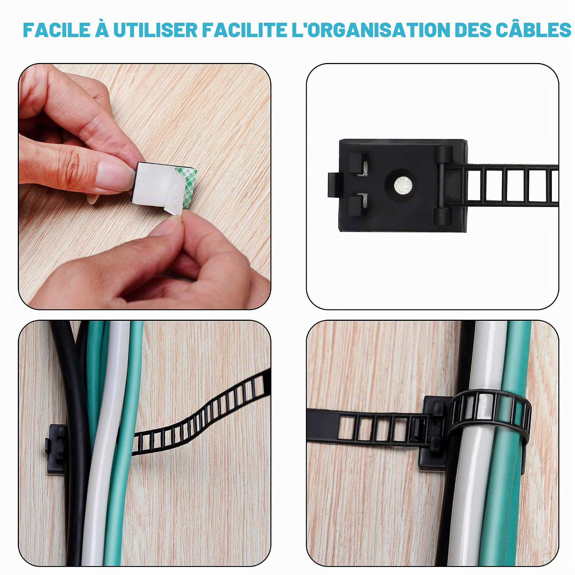 20pcs Fixation De Câblage Réglable Adhésif Clip De Fil Pâte De Fixation