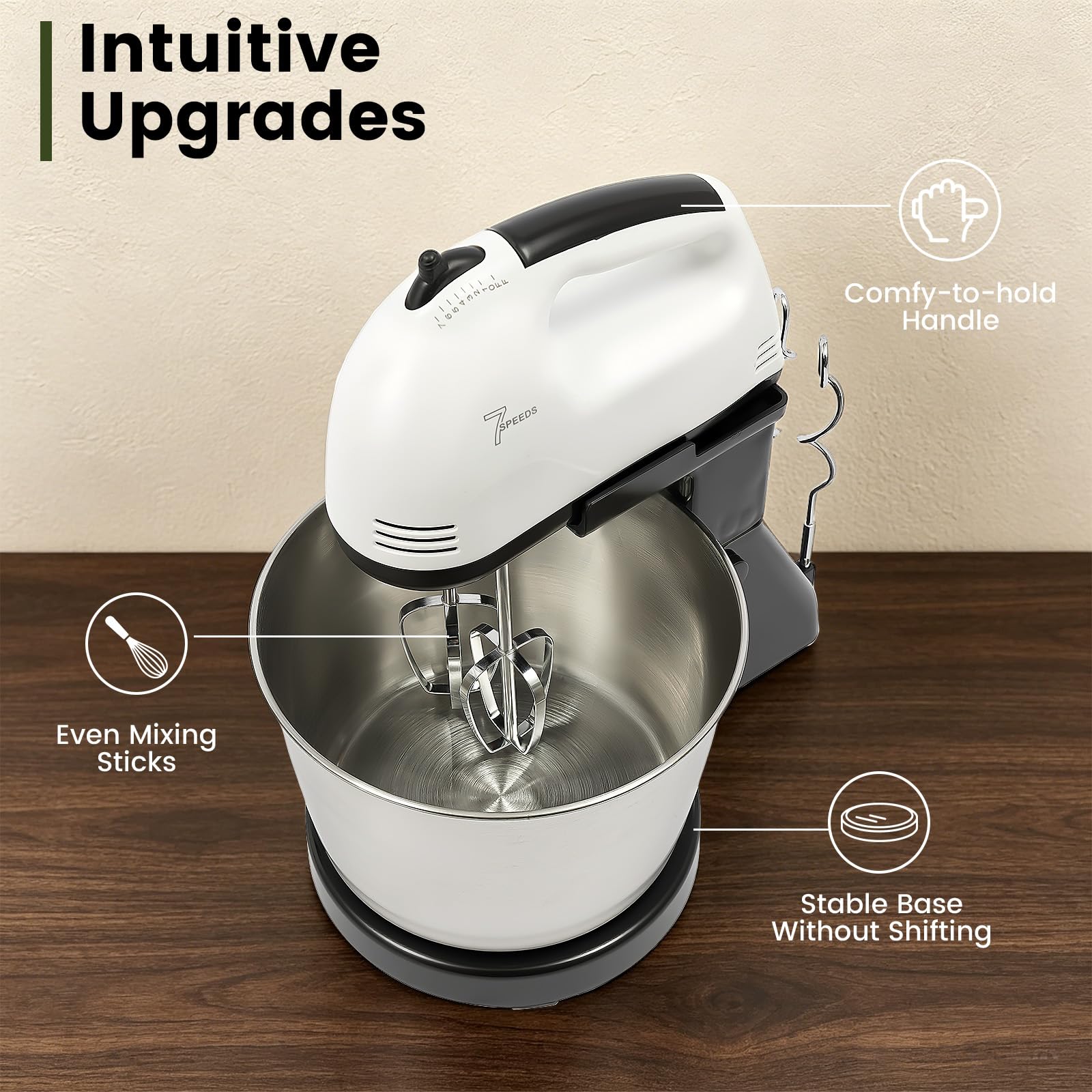 Robot de cocina, batidora de 6 velocidades, con tazón de 1,7 l, para mantequilla, pasteles, crema, leche