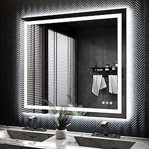 ISKM LED Mirror for Bathroom Lighted Vanity Mirror for Wall Front Lights + Backlit LED Bathroom Mirror Anti-Fog Tempered Glass ETL Listed (Front and Backlit, 40'' x 36'')